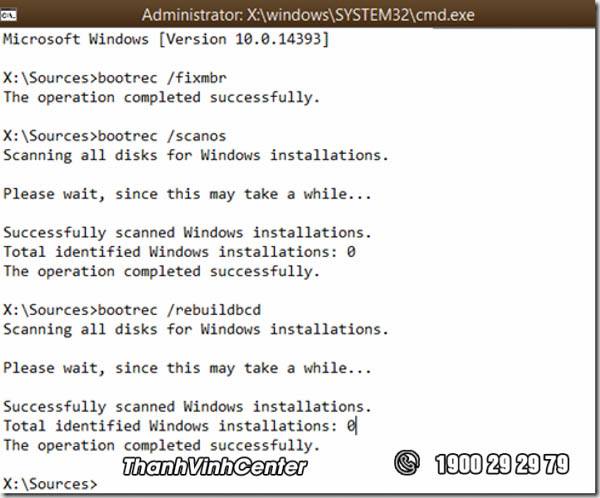 bootrec /rebuildbcd total identified windows installations 0